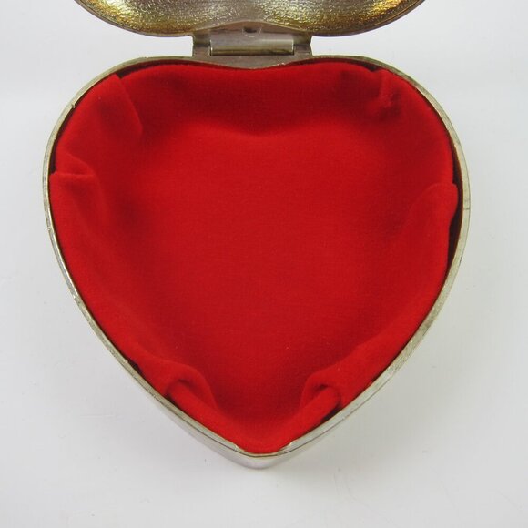 International Silver Plated Heart Jewelry Trinket Box Red Velvet Inner Vintage - Picture 10 of 13